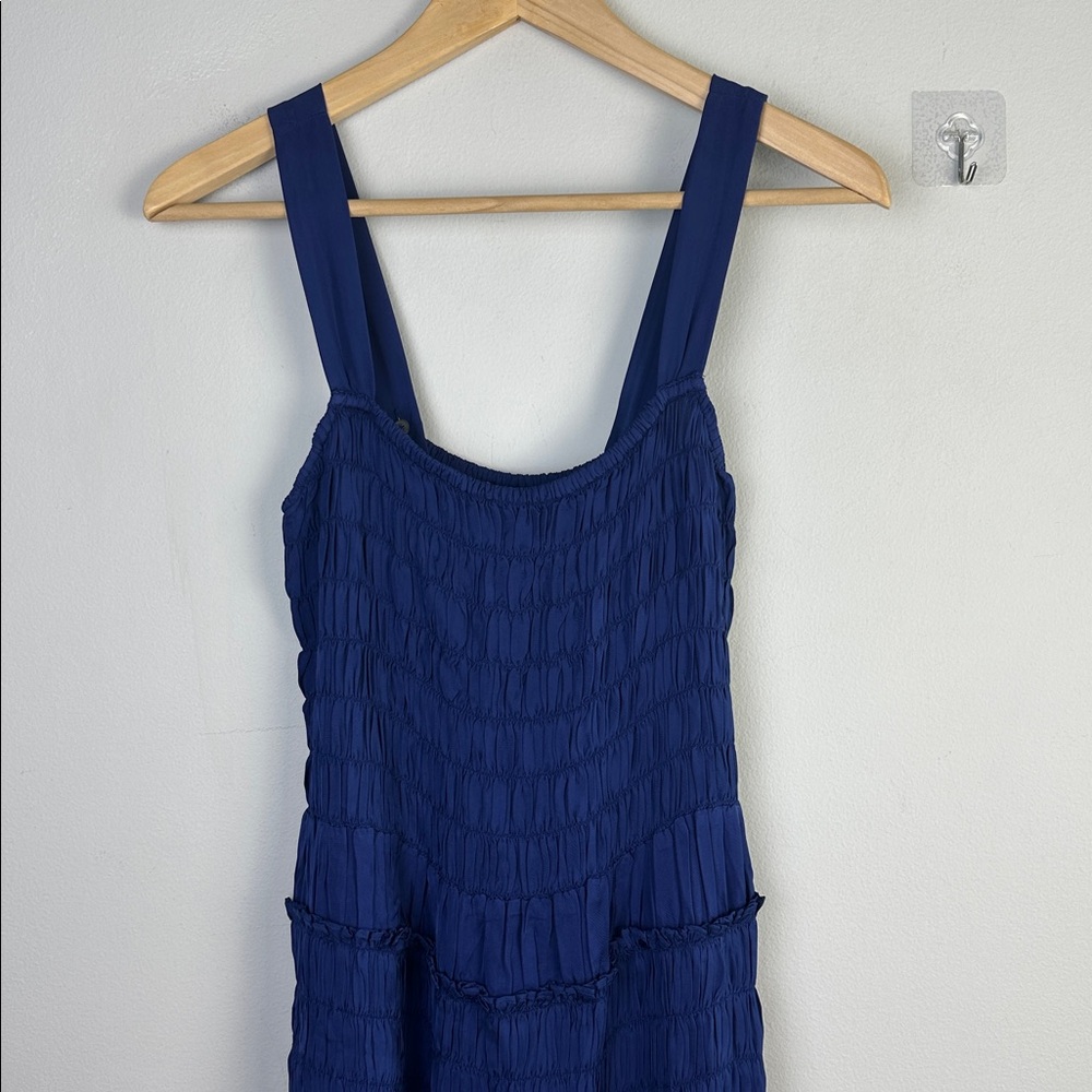 NEW J. Crew Smocked Midi Dress Blue Medium Flowy Adjustable Straps Fit & Flare - Picture 4 of 16